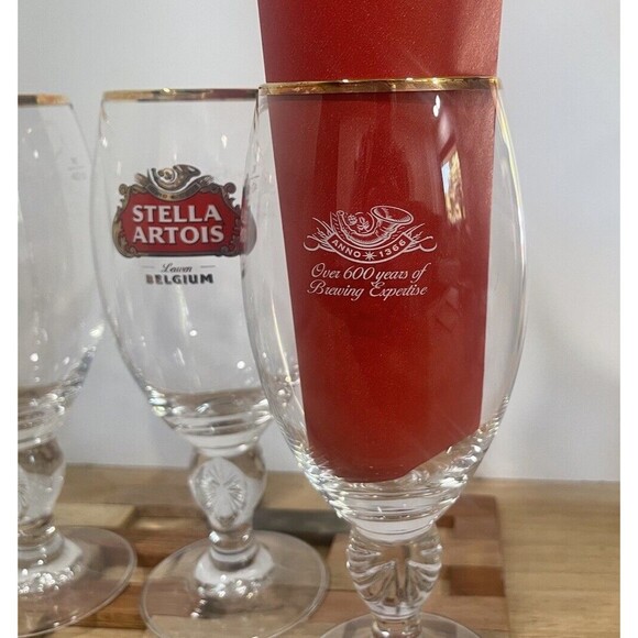 Set of 4 Stella Artois 40CL Gold Rimmed Beer Glasses Chalices Barcore Royalcore - Picture 7 of 8